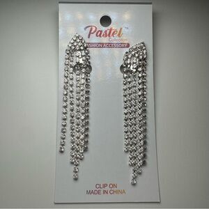 3For$20 Pastel Collection Long Rhinestones Fringe Clip-On Earrings